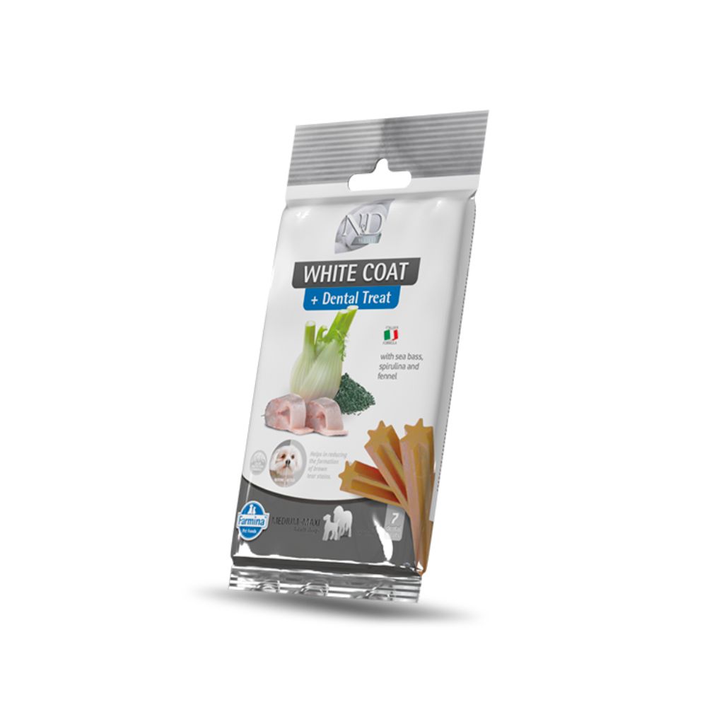 N&D White Dog Dental Jutalomfalat Sea bass,fennel,rice&spirulina Adult Med&max 110g